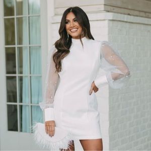 These Three Boutique - Pearl embellished mock neck dress - off white